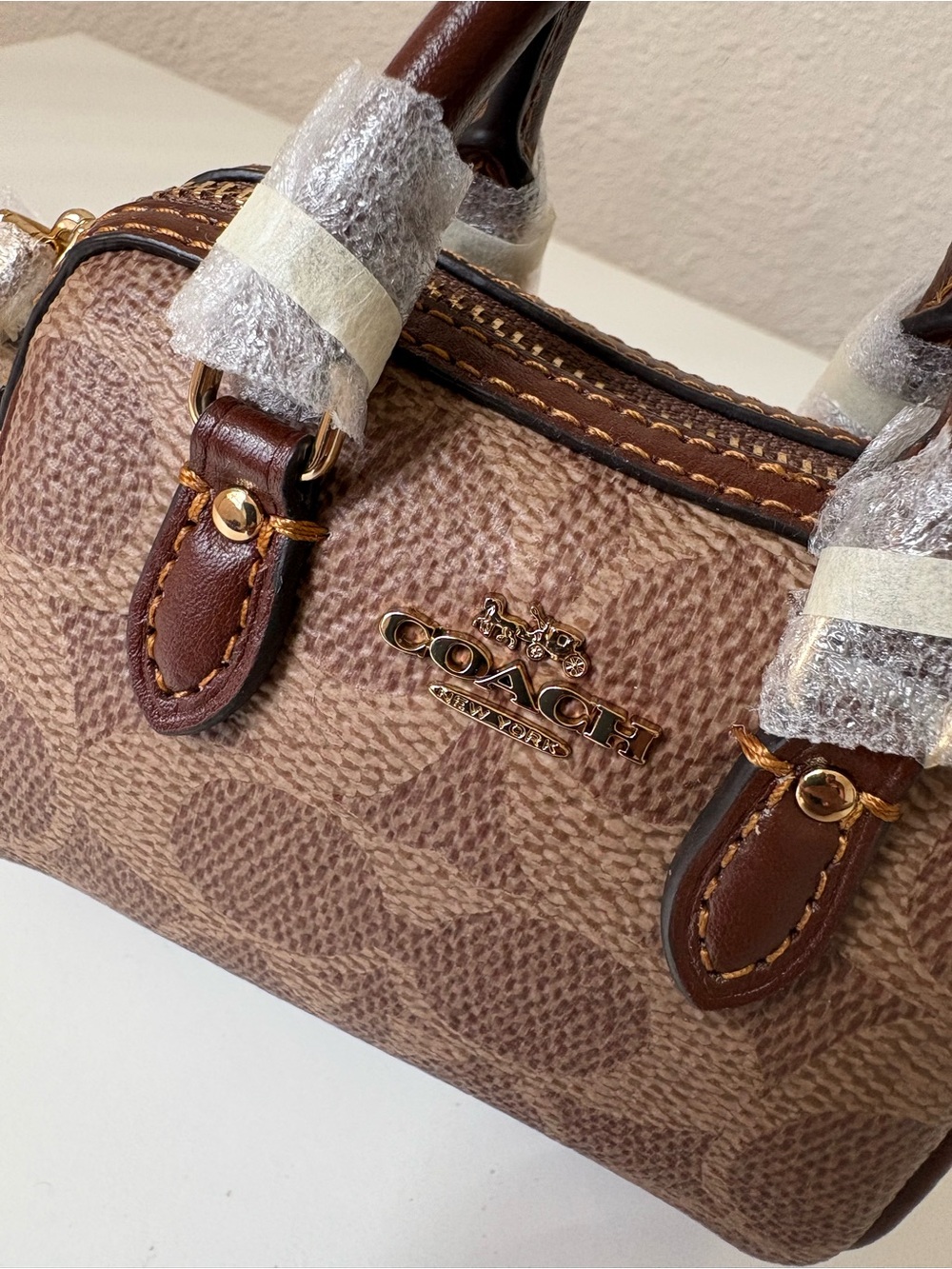 Coach Brown Signature Bag Charm with Dark Brown Trim - Picture 4 of 4
